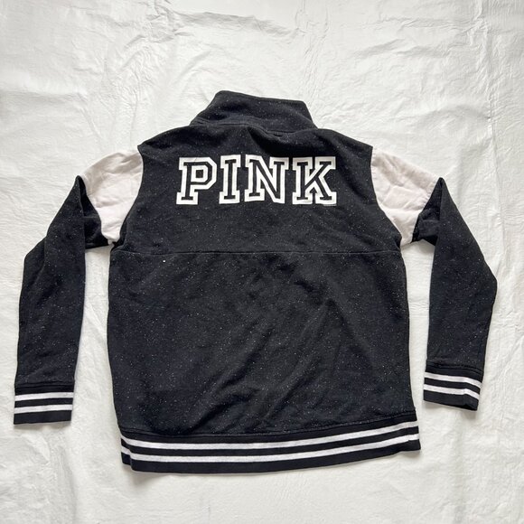 Victorias Secret Pink pullover sweater half zip black white speckled Large - Picture 2 of 7